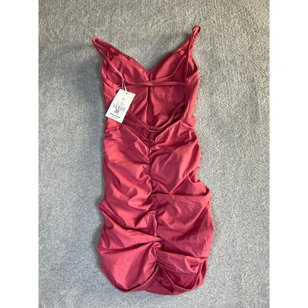 NWT Halara Women's pink Sleeveless Ruched Bodycon Mini‎ Casual Dress Size XS
